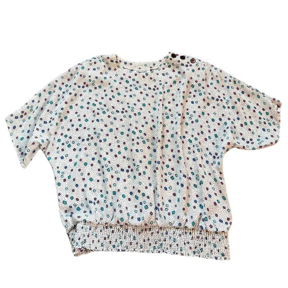 Teddi White and Blue Blouse with Polka Dots